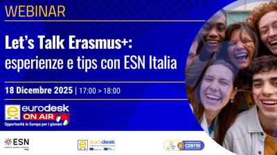 #EurodeskOnAir: “Let’s Talk Erasmus+: esperienze e tips con ESN Italia”