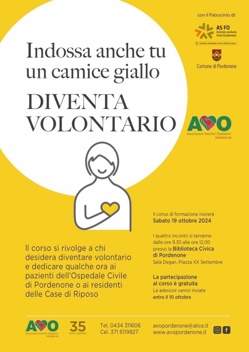 Indossa anche tu un camice giallo, diventa volontario AVO! Indossa anche tu un camice giallo, diventa volontario AVO!