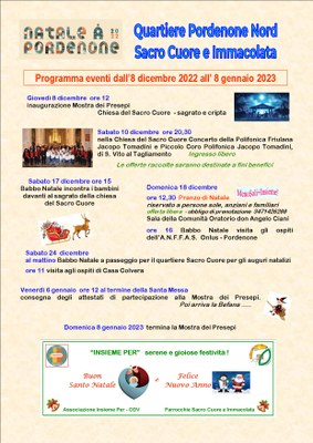 Programma eventi dall’8 dicembre 2022 all’ 8 gennaio 2023 del quartiere Pordenone Nord, Sacro Cuore e Immacolata #nataleApordenone