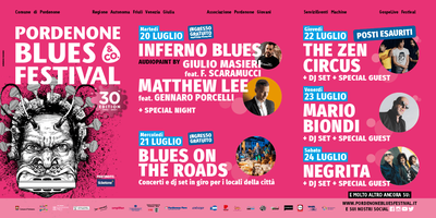 30ª edizione. Dal 20 al 24 luglio 2021 in centro città. Un invito a fare uscire il blues che è in voi. #estateapordenone