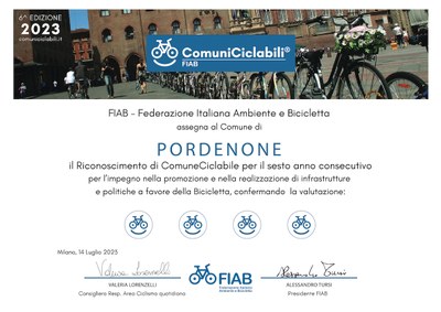 Pordenone bandiera gialla della ciclabilità