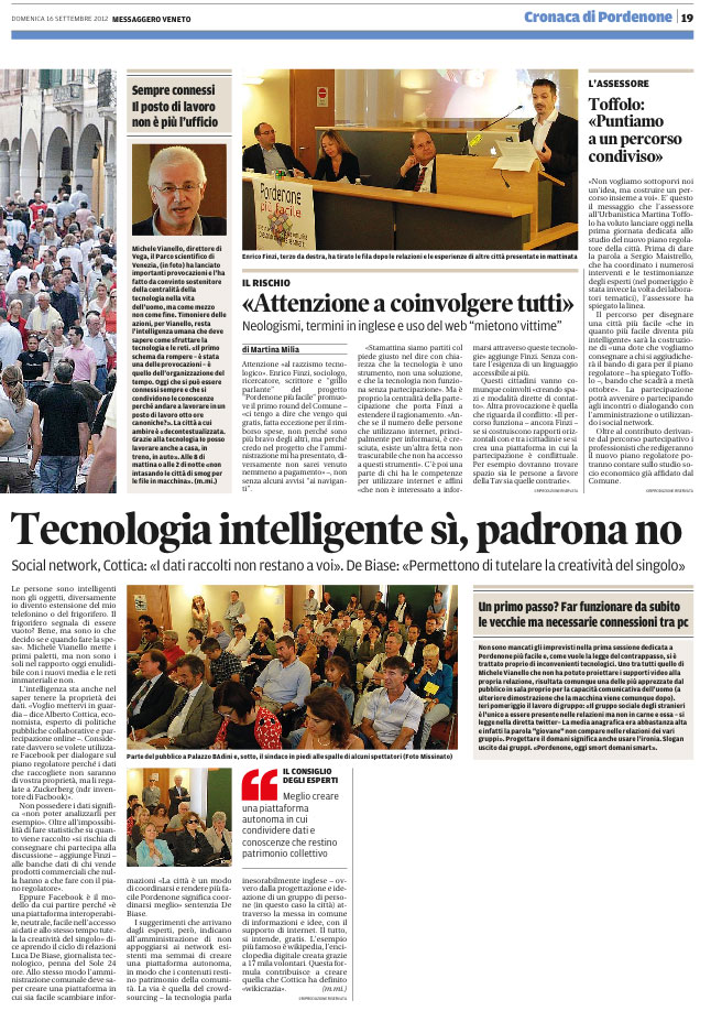 Messaggero Veneto del 16 settembre 2012, pagina 19