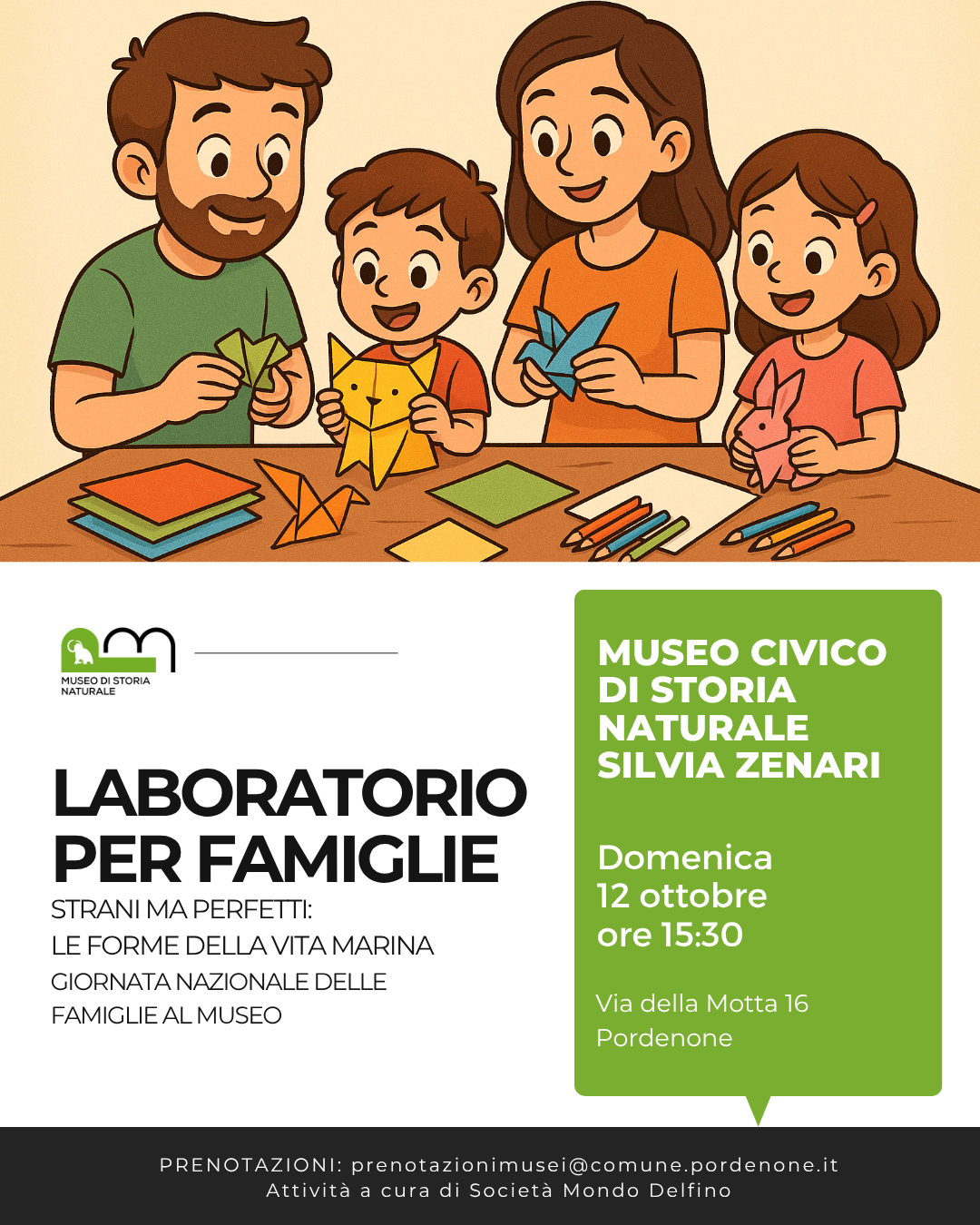 Musei Civici di Pordenone -  laboratori per famiglie FAMU - 12 ottobre 2025 - Società Mondo Delfino Cooperativa Sociale - Musei.png
